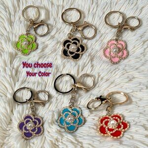 Floral Keychain with Pearl Accent